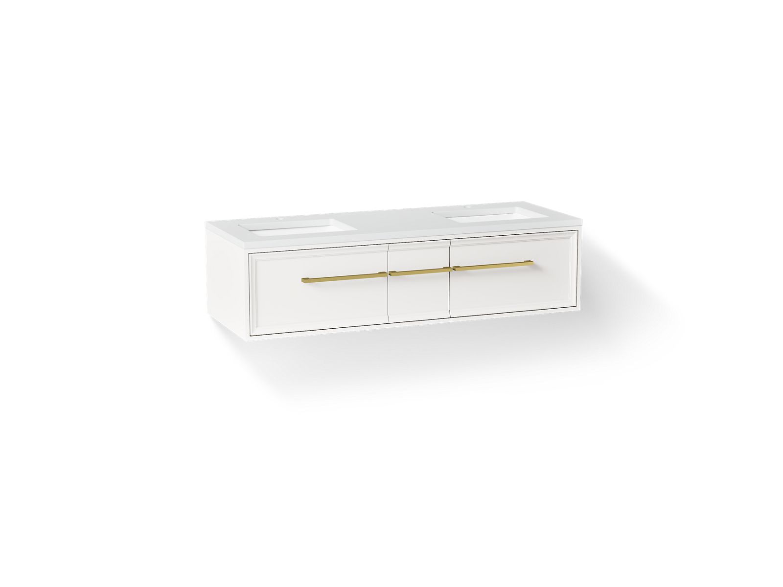 KOHLER K-CM33567-BD23-AWB Lodern 60" Wall-Hung Bathroom Vanity Cabinet With Sinks And Quartz Top - Linen White