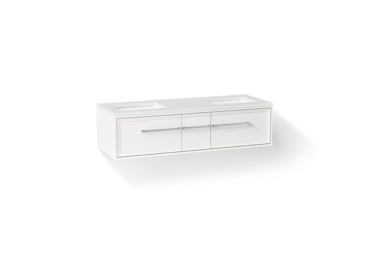 KOHLER K-CM33567-BD23-AWC Lodern 60" wall-hung bathroom vanity cabinet with sinks and quartz top - Linen White