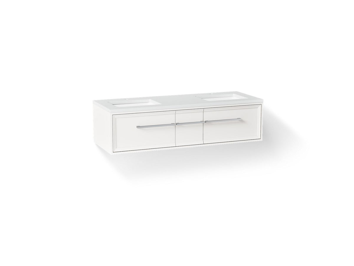 KOHLER K-CM33567-BD23-AWC Lodern 60" Wall-Hung Bathroom Vanity Cabinet With Sinks And Quartz Top - Linen White