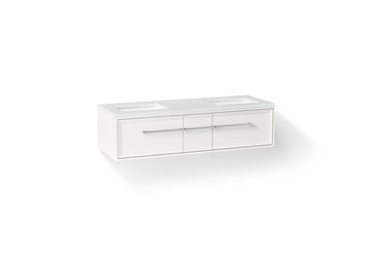 KOHLER K-CM33567-BD23-AWC Lodern 60" wall-hung bathroom vanity cabinet with sinks and quartz top - Linen White