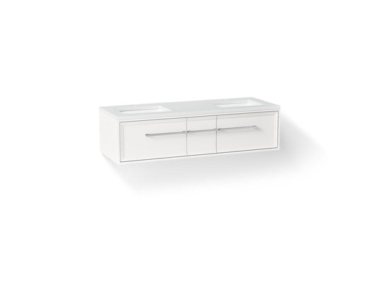 KOHLER K-CM33567-BD23-AWC Lodern 60" wall-hung bathroom vanity cabinet with sinks and quartz top - Linen White