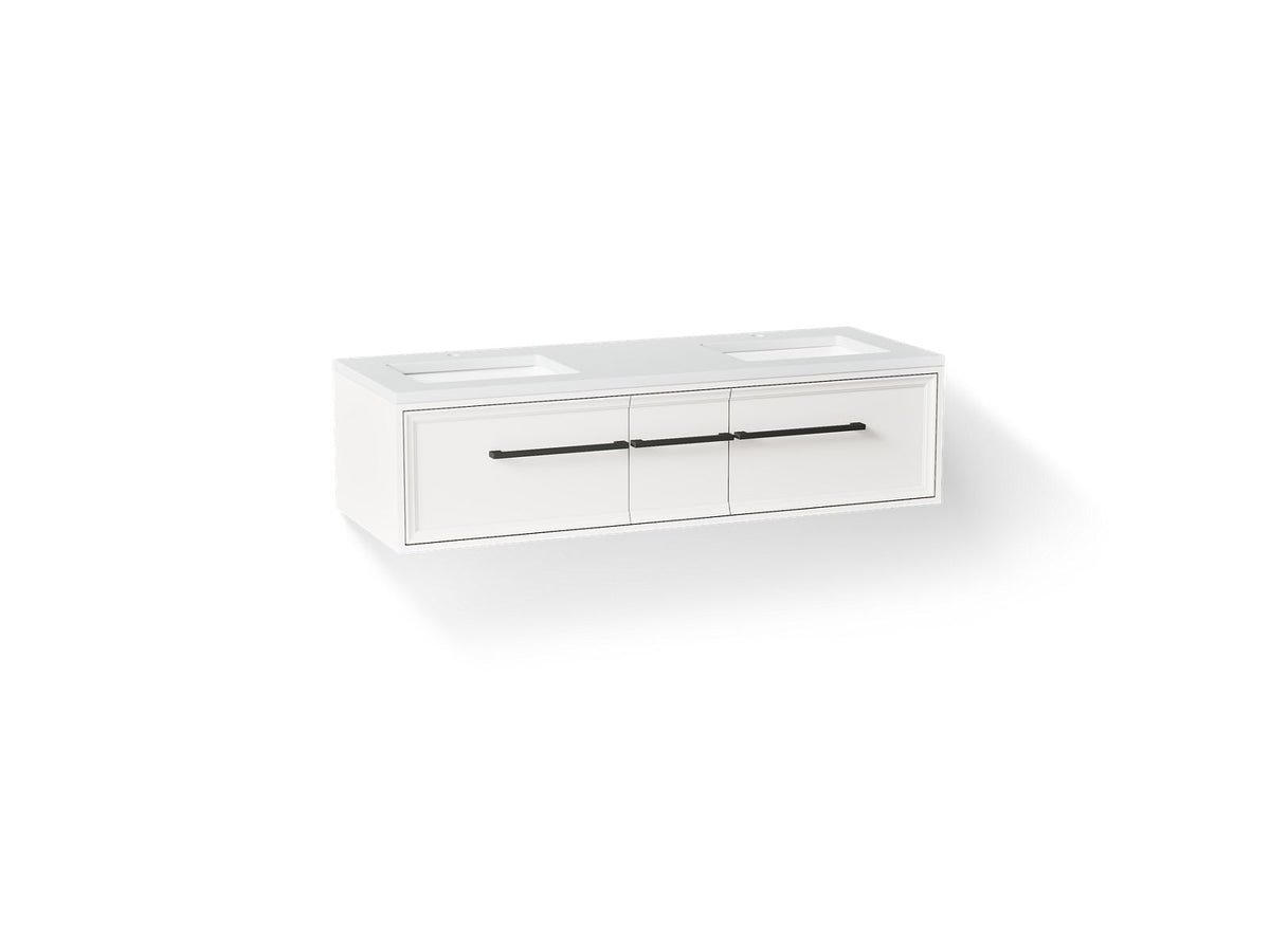 KOHLER K-CM33567-BD23-AWL Lodern 60" Wall-Hung Bathroom Vanity Cabinet With Sinks And Quartz Top - Linen White