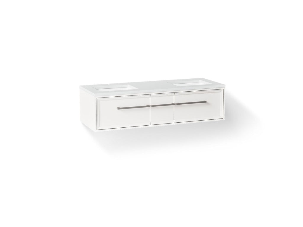 KOHLER K-CM33567-BD23-AWN Lodern 60" Wall-Hung Bathroom Vanity Cabinet With Sinks And Quartz Top - Linen White