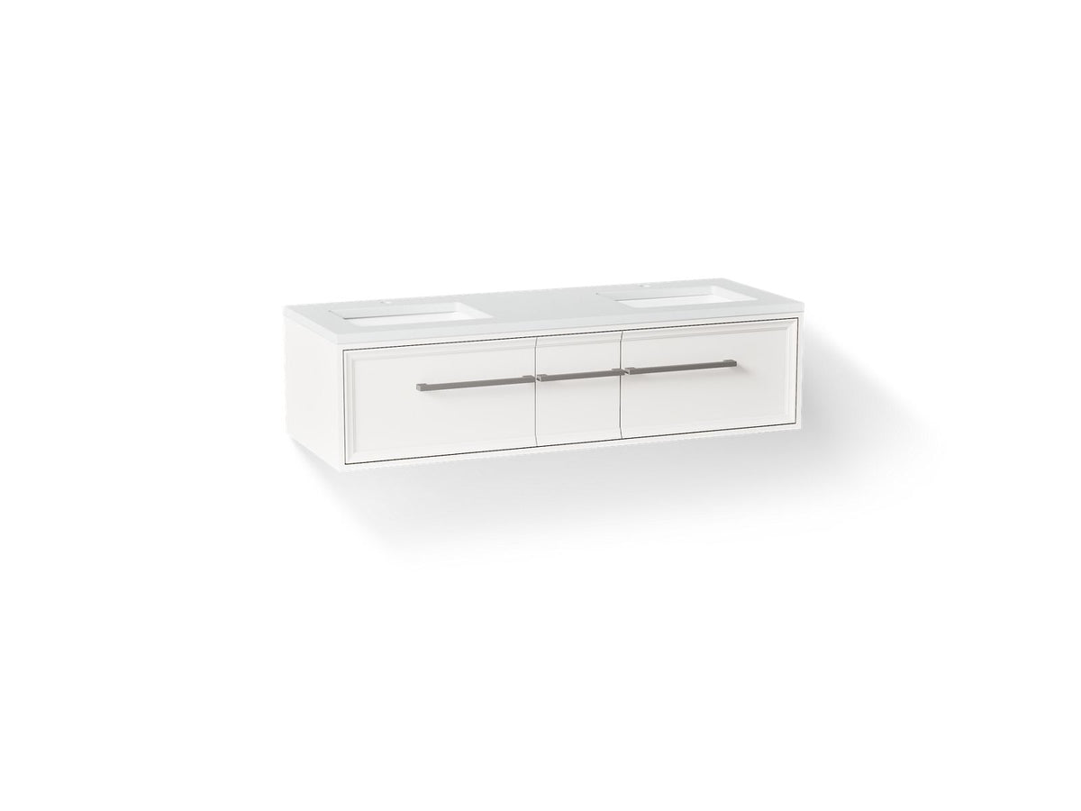 KOHLER K-CM33567-BD23-AWN Lodern 60" Wall-Hung Bathroom Vanity Cabinet With Sinks And Quartz Top - Linen White