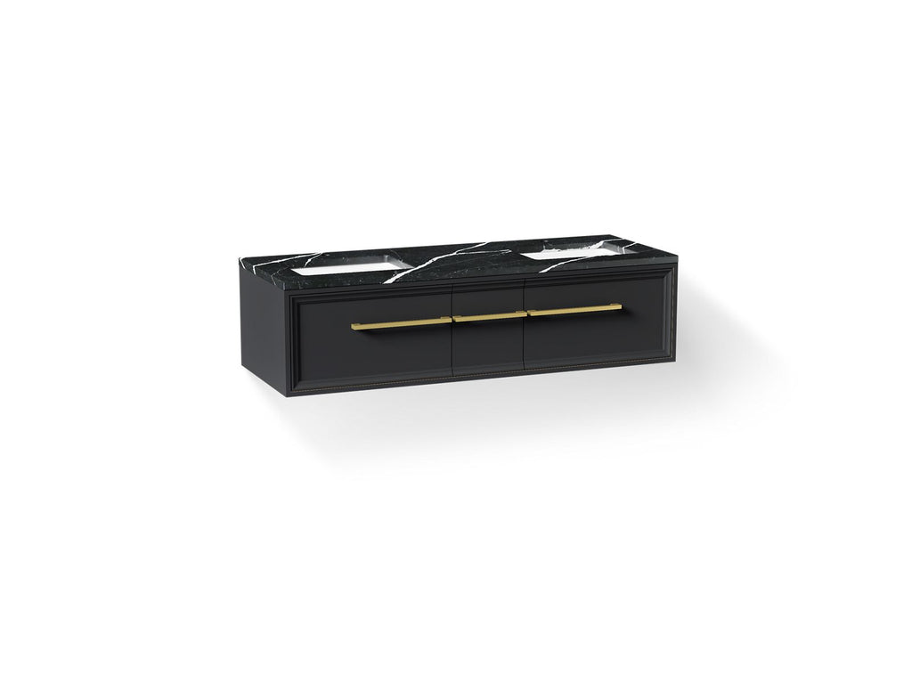 KOHLER K-CM33567-BD23-XEB Lodern 60" Wall-Hung Bathroom Vanity Cabinet With Sinks And Quartz Top - Slate Grey