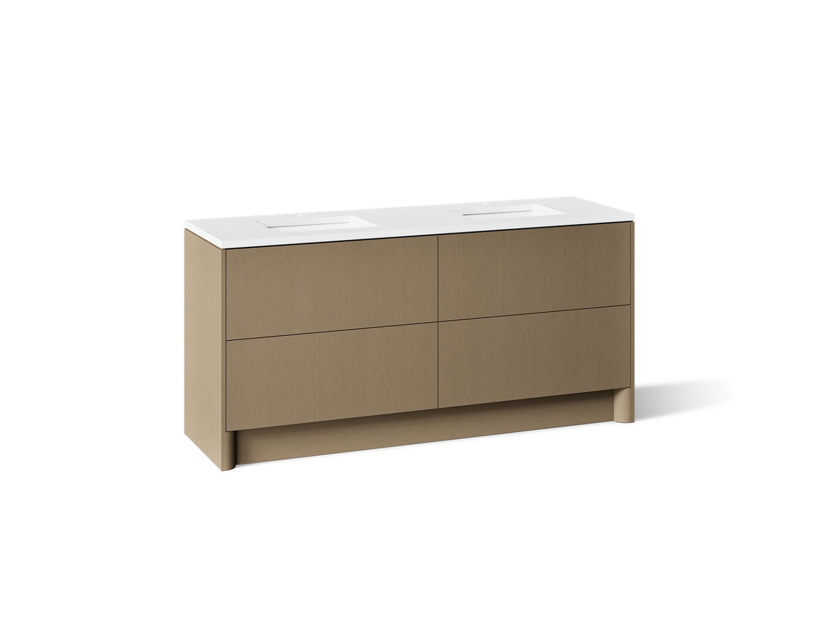 KOHLER K-CM39270-BD1-PMW Statement 72" bathroom vanity set with sinks and quartz top - Pale Oak