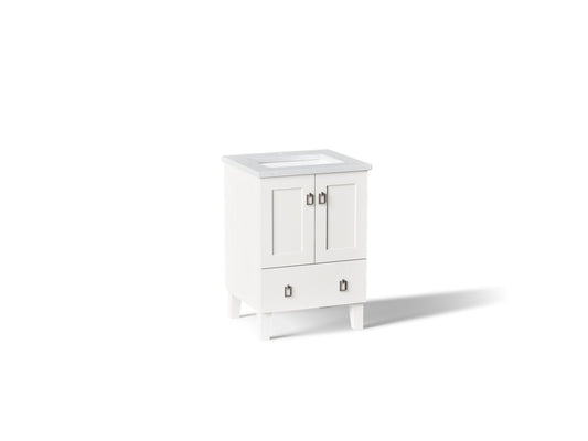 KOHLER K-CM99527-BD1-1WA Poplin 24" bathroom vanity cabinet with sink and quartz top - Linen White