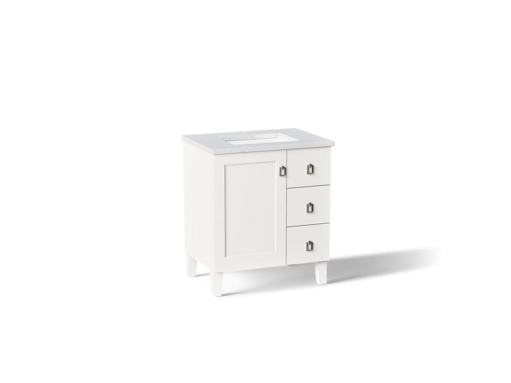 KOHLER K-CM99530-BD1-1WA Poplin 30" Bathroom Vanity Cabinet With Sink And Quartz Top - Linen White