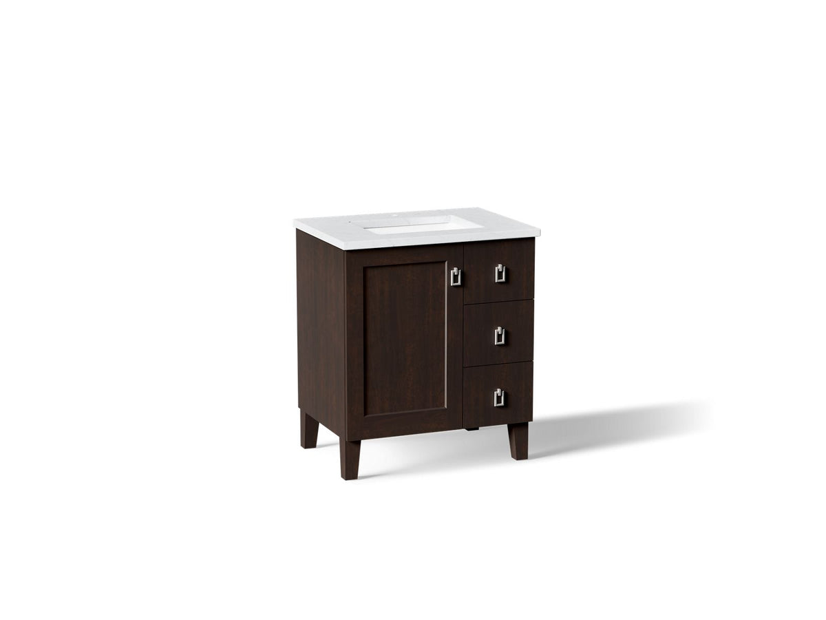 KOHLER K-CM99530-BD1-1WB Poplin 30" Bathroom Vanity Cabinet With Sink And Quartz Top - Claret Suede