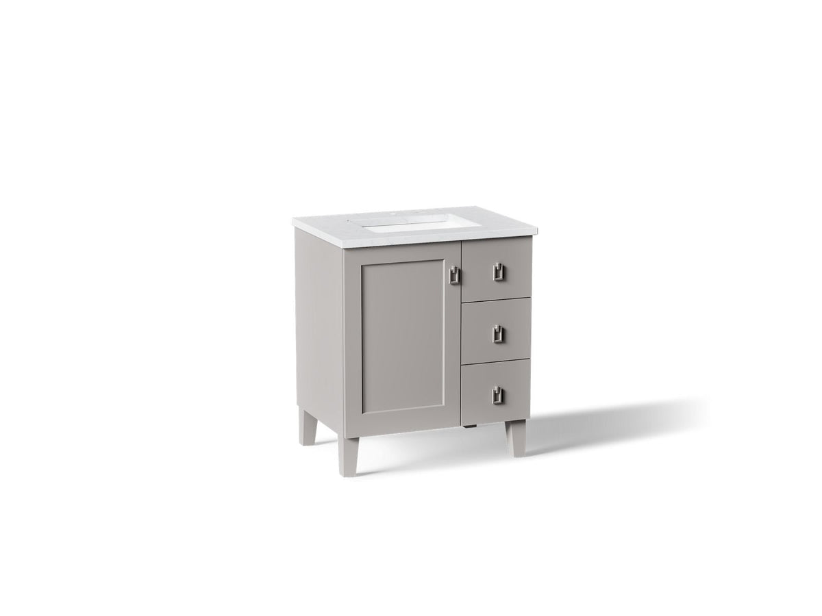 KOHLER K-CM99530-BD1-1WT Poplin 30" Bathroom Vanity Cabinet With Sink And Quartz Top - Mohair Grey