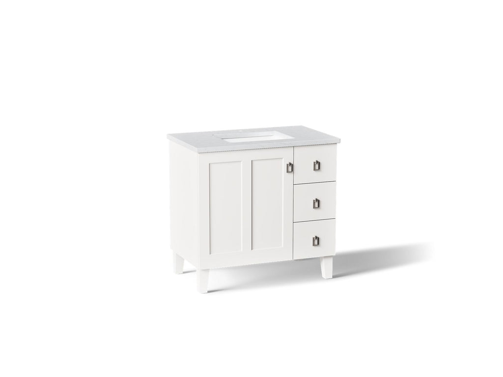 KOHLER K-CM99533-BD1-1WA Poplin 36" Bathroom Vanity Cabinet With Sink And Quartz Top - Linen White
