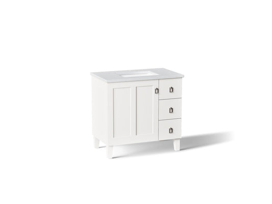 KOHLER K-CM99533-BD1-1WA Poplin 36" bathroom vanity cabinet with sink and quartz top - Linen White