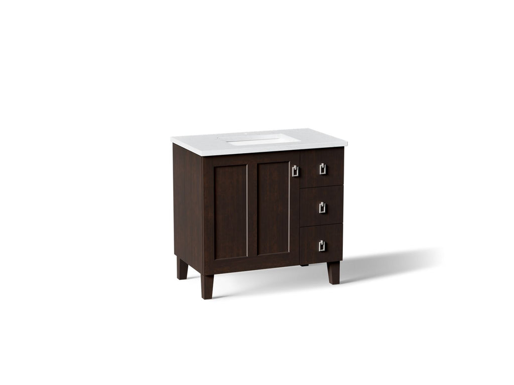 KOHLER K-CM99533-BD1-1WB Poplin 36" Bathroom Vanity Cabinet With Sink And Quartz Top - Claret Suede