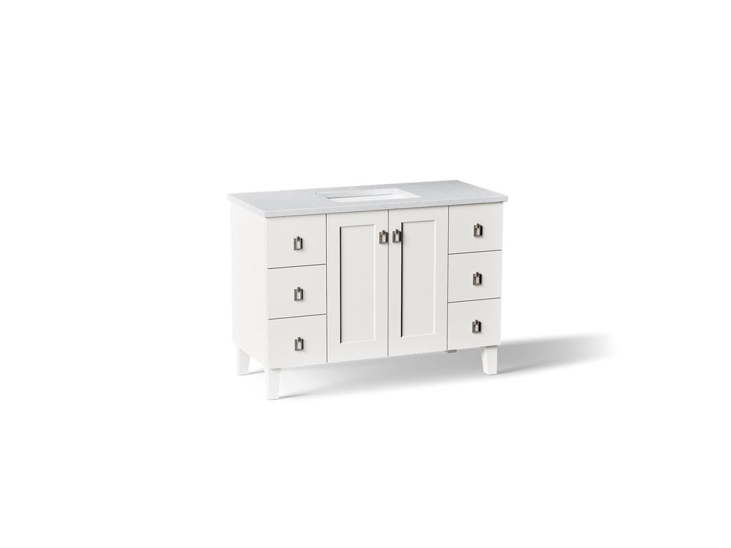 KOHLER K-CM99535-BD1-1WA Poplin 48" Bathroom Vanity Cabinet With Sink And Quartz Top - Linen White