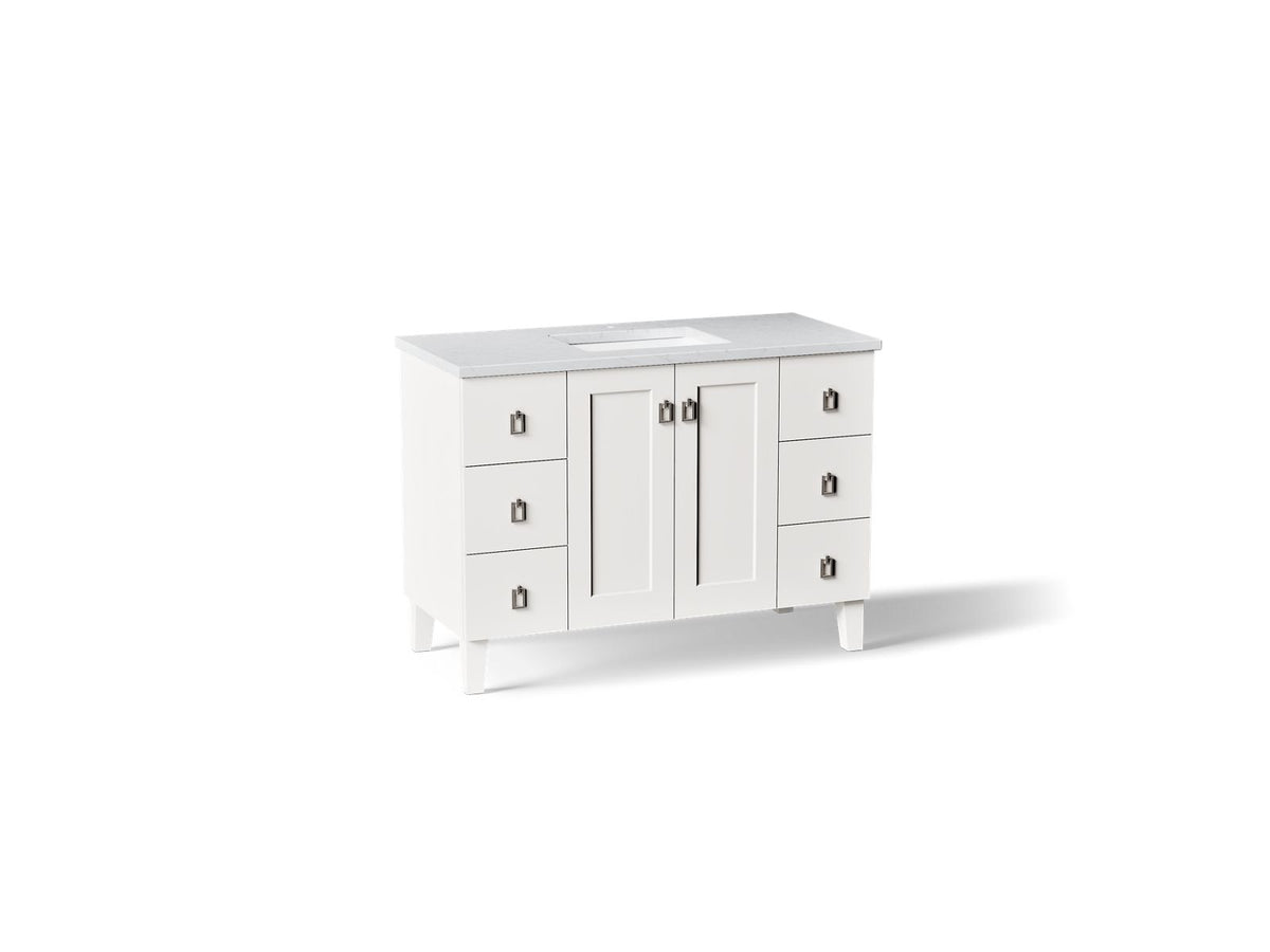 KOHLER K-CM99535-BD1-1WA Poplin 48" Bathroom Vanity Cabinet With Sink And Quartz Top - Linen White