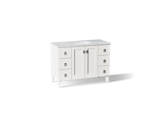 KOHLER K-CM99535-BD1-1WA Poplin 48" bathroom vanity cabinet with sink and quartz top - Linen White