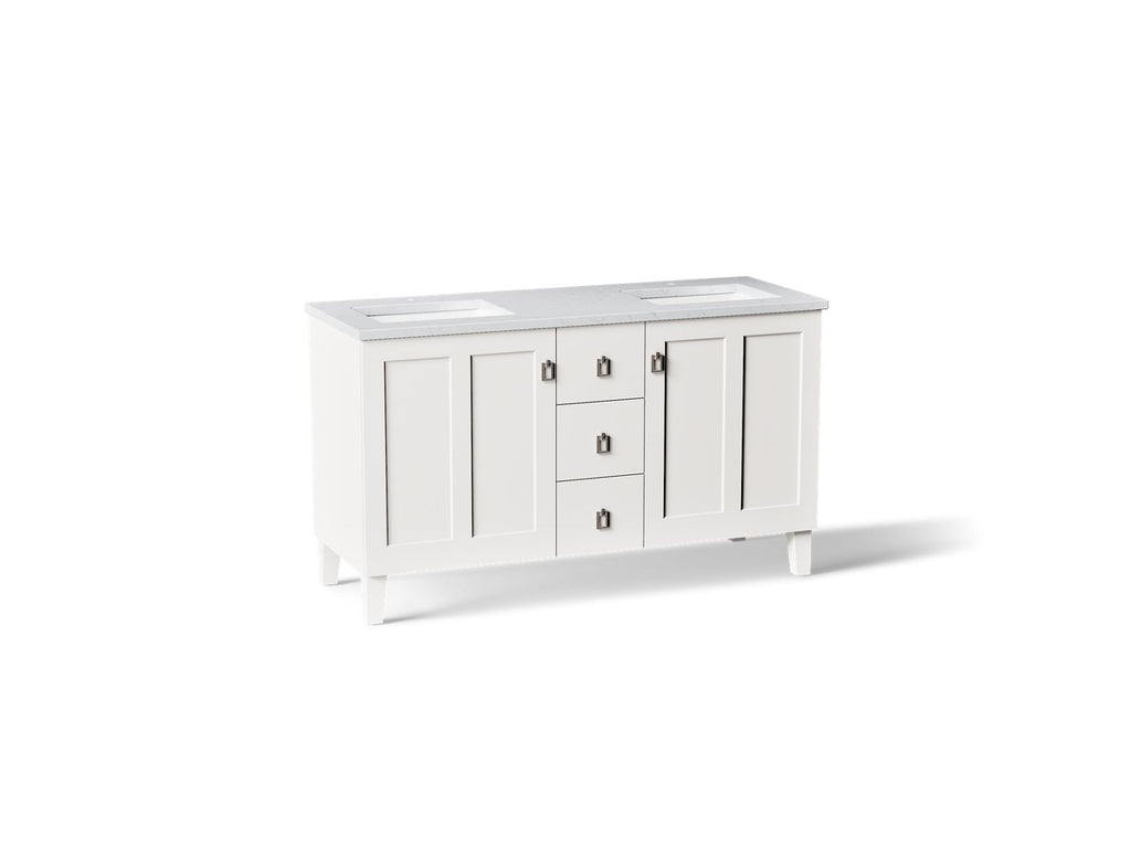 KOHLER K-CM99537-BD1-1WA Poplin 60" Bathroom Vanity Cabinet With Sinks And Quartz Top - Linen White