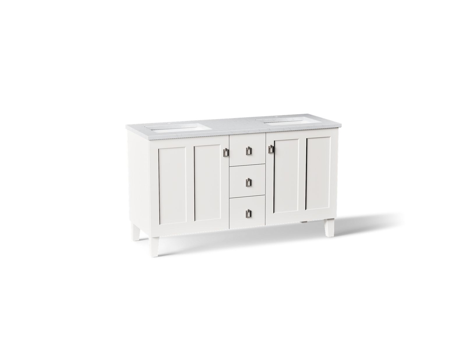 KOHLER K-CM99537-BD1-1WA Poplin 60" Bathroom Vanity Cabinet With Sinks And Quartz Top - Linen White