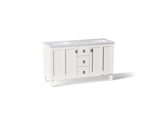 KOHLER K-CM99537-BD1-1WA Poplin 60" bathroom vanity cabinet with sinks and quartz top - Linen White