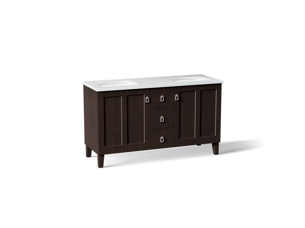 KOHLER K-CM99537-BD1-1WB Poplin 60" Bathroom Vanity Cabinet With Sinks And Quartz Top - Claret Suede