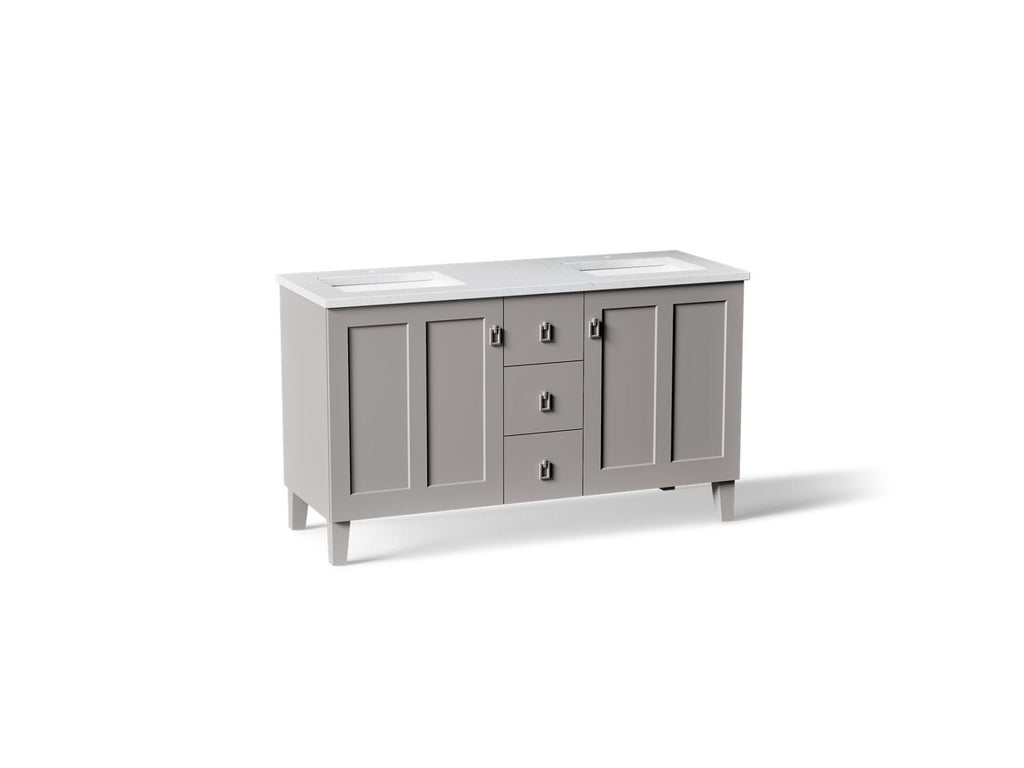 KOHLER K-CM99537-BD1-1WT Poplin 60" Bathroom Vanity Cabinet With Sinks And Quartz Top - Mohair Grey