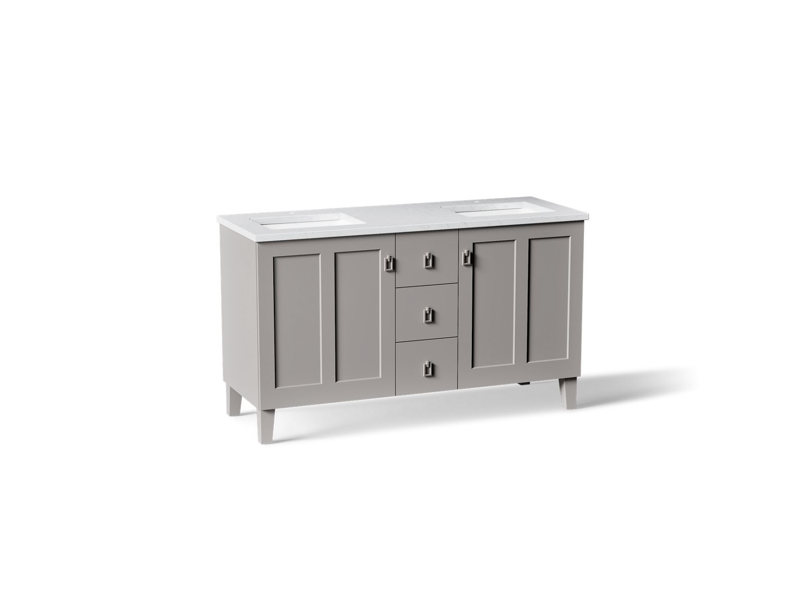 KOHLER K-CM99537-BD1-1WT Poplin 60" Bathroom Vanity Cabinet With Sinks And Quartz Top - Mohair Grey