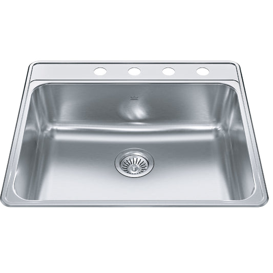 KINDRED CSLA2522-8-4CBN Creemore 25-in LR x 22-in FB x 8-in DP Drop In Single Bowl 4-Hole Stainless Steel Kitchen Sink In Commercial Satin Finish