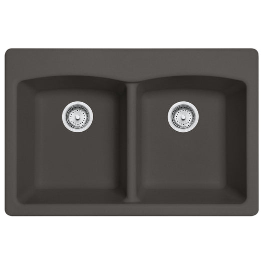 FRANKE EDSL33229-1 Ellipse 33.0-in. x 22.0-in. Granite Dual Mount Double Bowl Kitchen Sink in Slate Grey