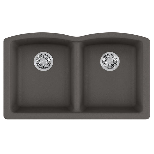 FRANKE ELG120SLG Ellipse 33.0-in. x 19.7-in. Granite Undermount Double Bowl Kitchen Sink in Slate Grey