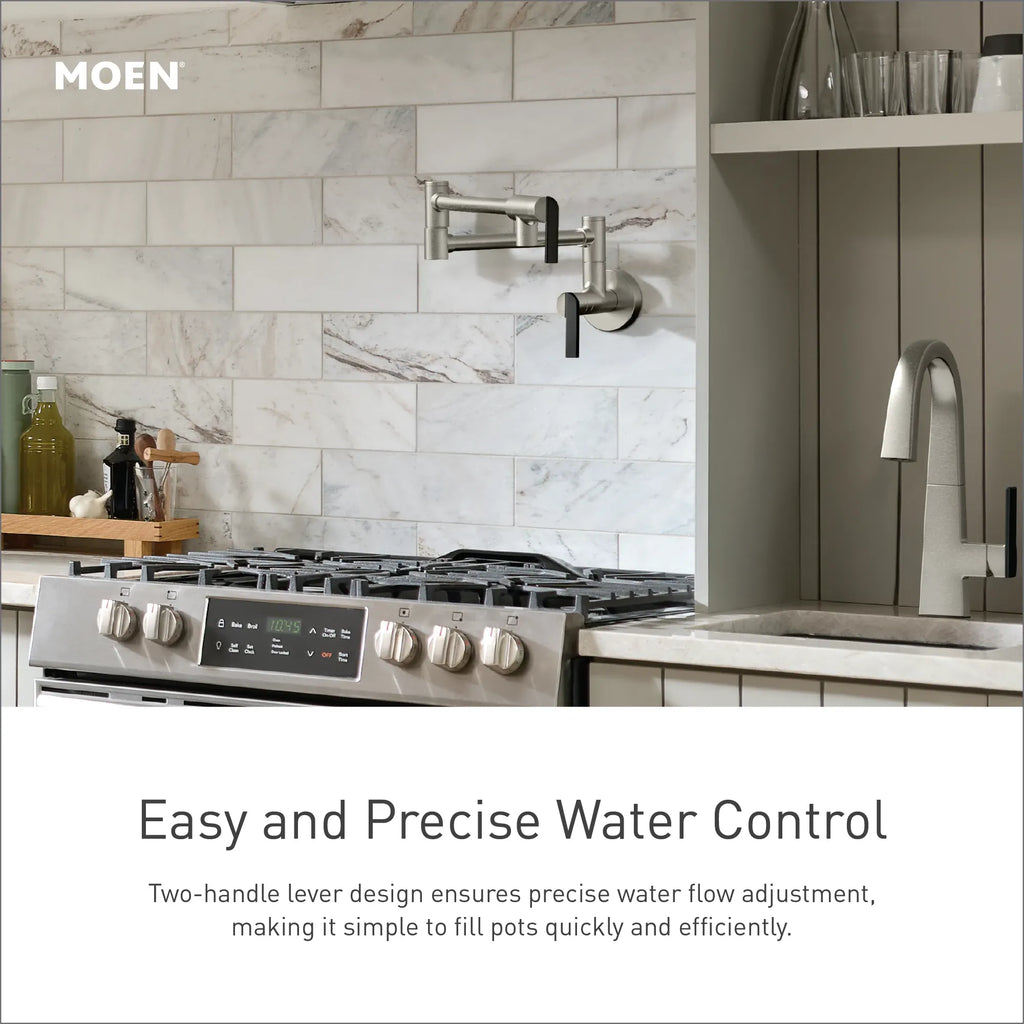 MOEN S6641BL Weymouth Traditional Wall Mount Swing Arm Pot Filler - Matte Black