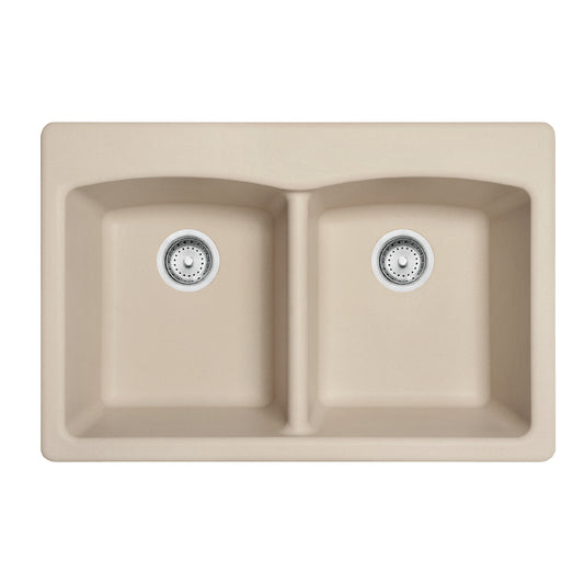 FRANKE EDCH33229-1 Ellipse 33.0-in. x 22.0-in. Champagne Granite Dual Mount Double Bowl Kitchen Sink - EDCH33229-1 In Champagne