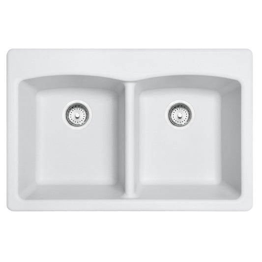 FRANKE EDPW33229-1 Ellipse 33.0-in. x 22.0-in. Polar White Granite Dual Mount Double Bowl Kitchen Sink - EDPW33229-1 In Polar White