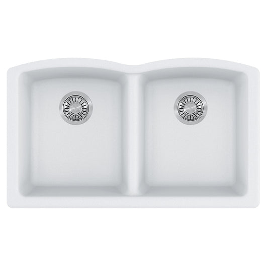 FRANKE ELG120PWT Ellipse 33.0-in. x 19.7-in. Polar White Granite Undermount Double Bowl Kitchen Sink - ELG120PWT In Polar White