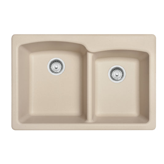 FRANKE EOCH33229-1 Ellipse 33.0-in. x 22.0-in. Champagne Granite Dual Mount Double Bowl Kitchen Sink - EOCH33229-1 In Champagne