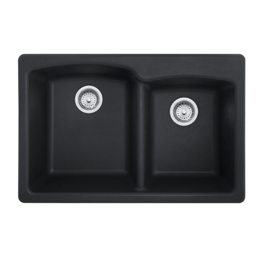 FRANKE EOMB33229-1 Ellipse 33.0-in. x 22.0-in. Matte Black Granite Dual Mount Double Bowl Kitchen Sink - EOMB33229-1 In Matte Black