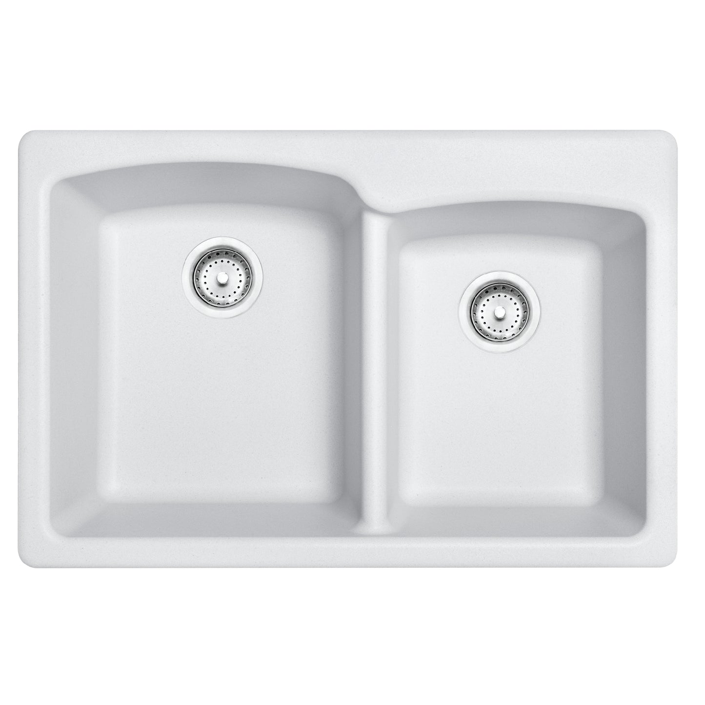 FRANKE EOPW33229-1 Ellipse 33.0-in. x 22.0-in. Polar White Granite Dual Mount Double Bowl Kitchen Sink - EOPW33229-1 In Polar White