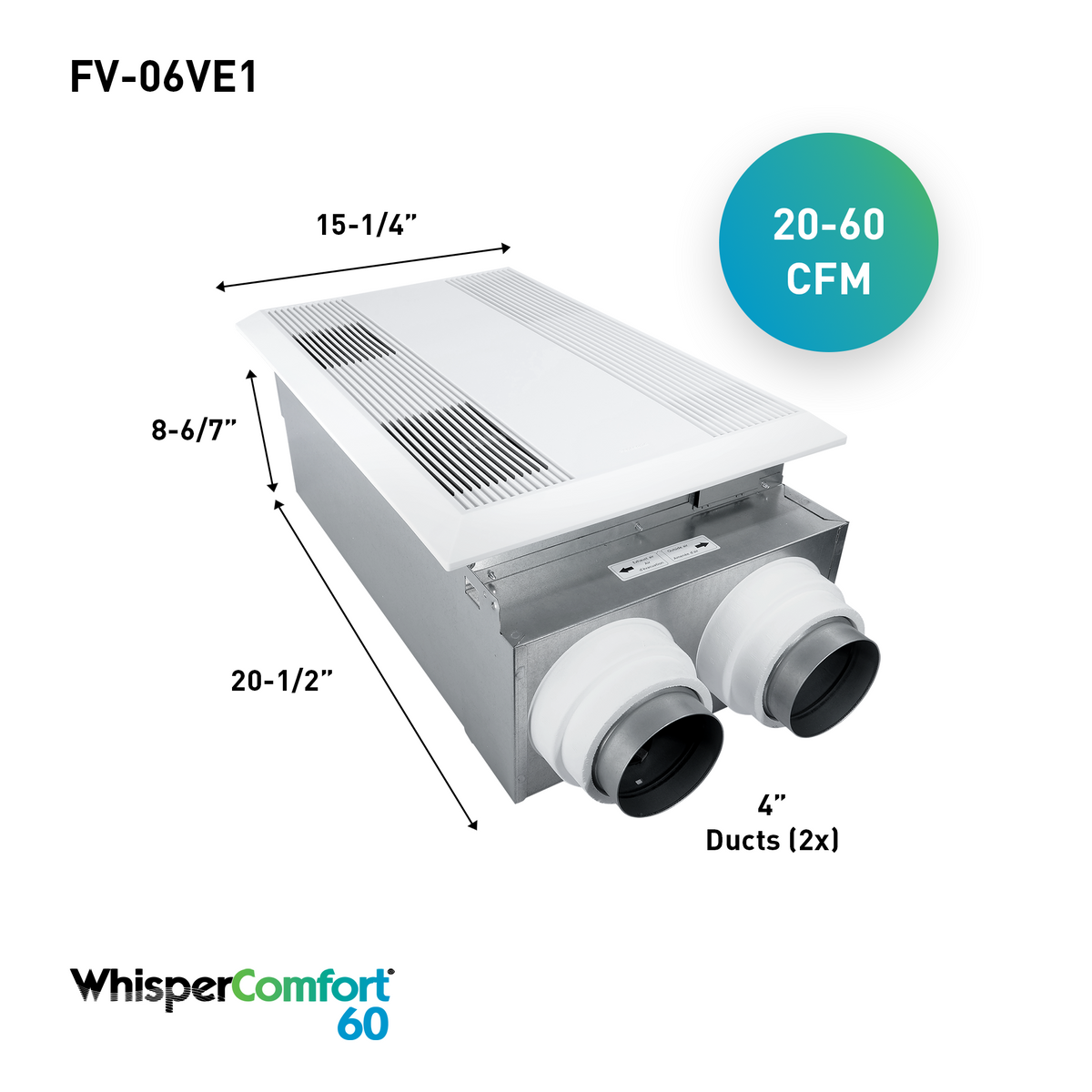 PANASONIC FV-06VE1  Panasonic WhisperComfort 60 20-50 CFM Ceiling-Wall Energy Recovery Ventilator Exhaust Fan