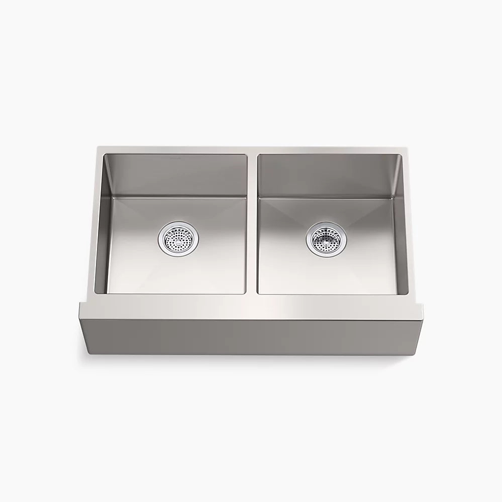 KOHLER K-33159-NA Strive 35-1/2 in. Undermount Double-Bowl Farmhouse Kitchen Sink With Accessories, Stainless Steel