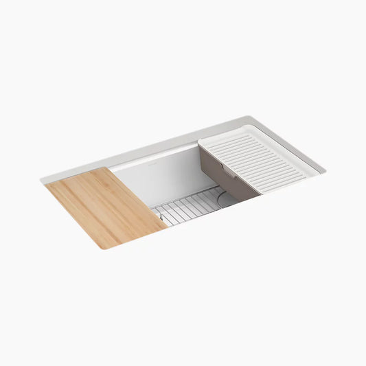 KOHLER K-33710-PC-CM6 Billings 32-1/2 in. Undermount Single-Bowl Workstation Kitchen Sink In Matte White