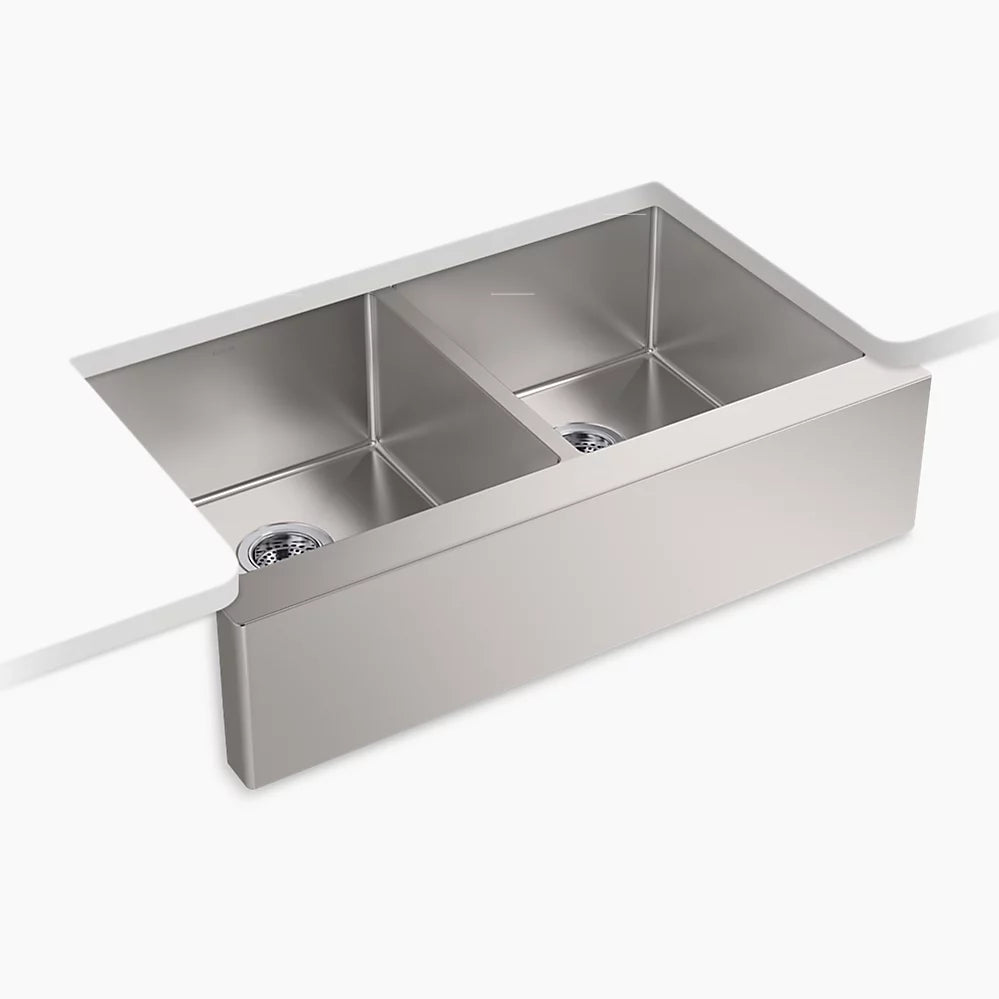 KOHLER K-33159-NA Strive 35-1/2 in. Undermount Double-Bowl Farmhouse Kitchen Sink With Accessories, Stainless Steel