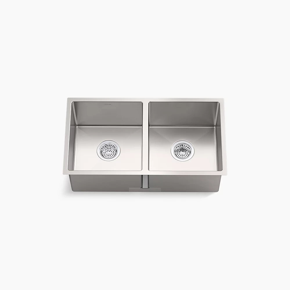 KOHLER K-33154-NA Strive 29-1/2 in. Undermount Double-Bowl Kitchen Sink, Stainless Steel