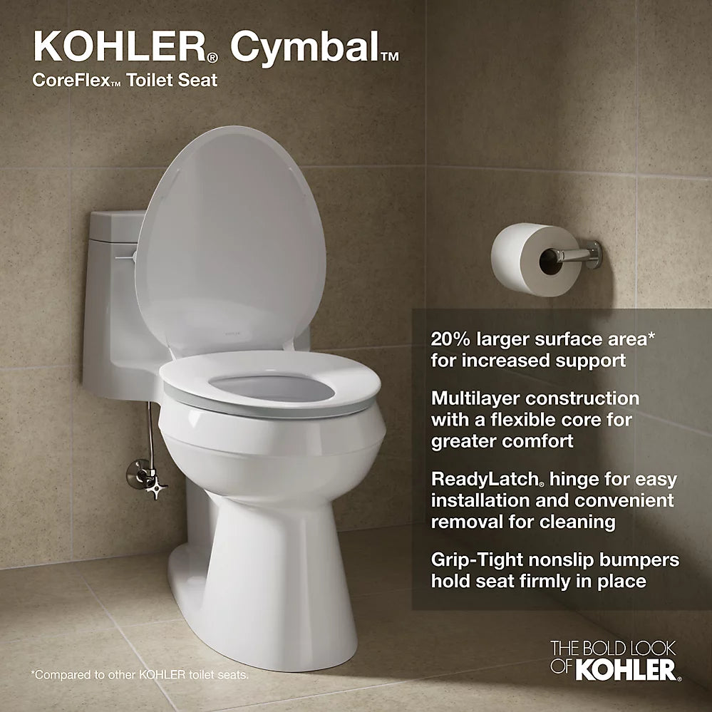 KOHLER K-57778-WCF-0 Cymbal Readylatch Quiet-Close Round-Front Toilet Seat, White