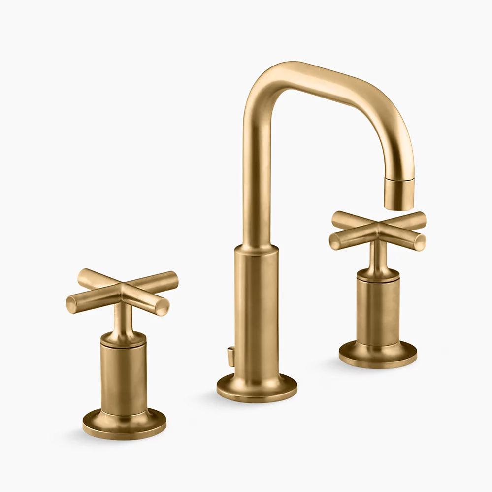 KOHLER K-14406-3-BGD PURIST Widespread bathroom sink faucet with Cross handles, 1.2 gpm in Brushed Gold