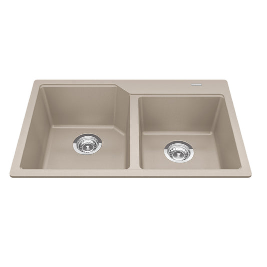 KINDRED MGCM2031-9CHAN Granite Series 30.69-in LR x 19.69-in FB x 8.63-in DP Drop In Double Bowl Granite Kitchen Sink In Champagne