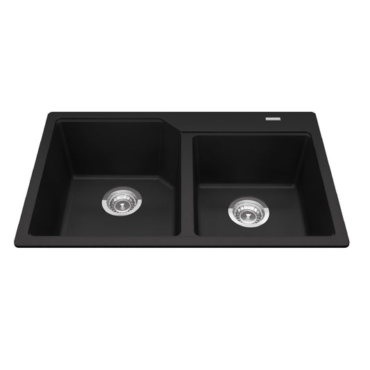 KINDRED MGCM2031-9MBKN Granite Series 30.69-in LR x 19.69-in FB x 8.63-in DP Drop In Double Bowl Granite Kitchen Sink In Matte Black