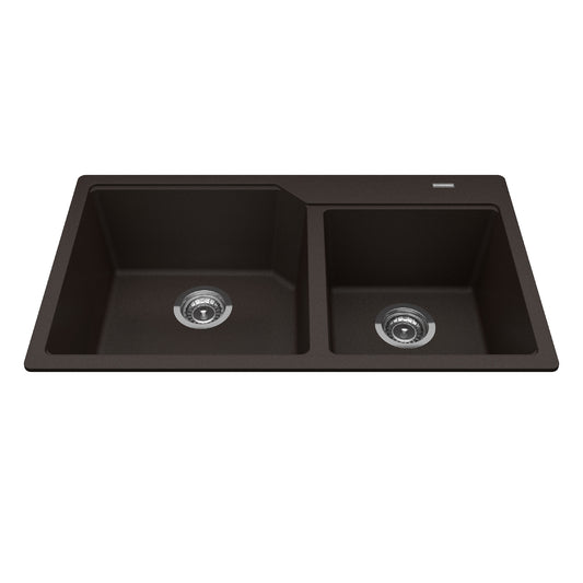 KINDRED MGCM2034-9ESN Granite Series 33.88-in LR x 19.69-in FB x 9.06-in DP Drop In Double Bowl Granite Kitchen Sink In Mocha