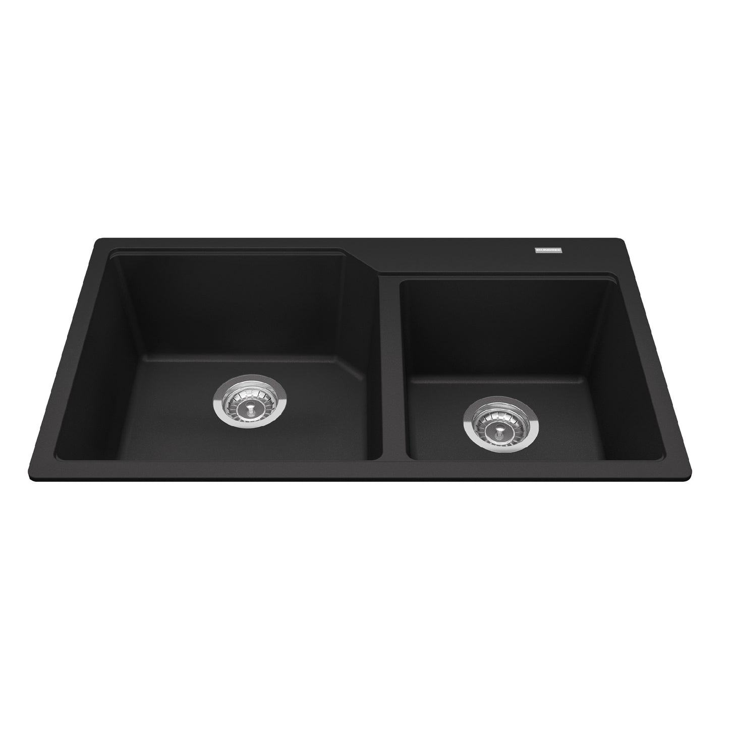 KINDRED MGCM2034-9MBKN Granite Series 33.88-in LR x 19.69-in FB x 9.06-in DP Drop In Double Bowl Granite Kitchen Sink In Matte Black