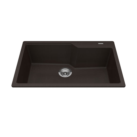 KINDRED MGSM2031-9ESN Granite Series 30.7-in LR x 19.69-in FB x 9.06-in DP Drop In Single Bowl Granite Kitchen Sink In Mocha