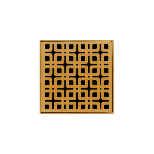 INFINITY DRAIN K 4 PG KD 4 4" x 4" Strainer with Link Pattern Decorative Plate and 2" Throat in Polished Gold for KD 4