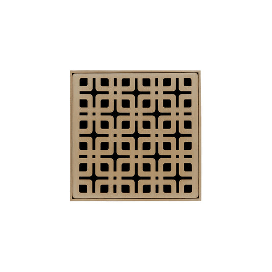 INFINITY DRAIN K 4 SC KD 4 4" x 4" Strainer with Link Pattern Decorative Plate and 2" Throat in Satin Champagne for KD 4